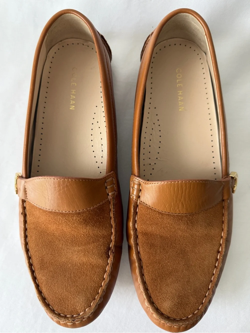 Women's Cole Haan Tan Leather Suede Penny Loafers Size 8